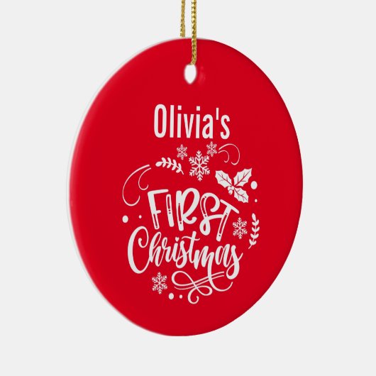 Baby's eerste Kerstmis | Aangepaste foto en naam Keramisch Ornament (Rechts)