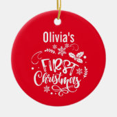 Baby's eerste Kerstmis | Aangepaste foto en naam Keramisch Ornament (Voorkant)