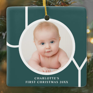 Baby's eerste kerstmis aangepaste foto groen keramisch ornament