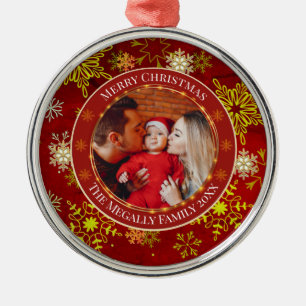 Baby's Eerste Kerstmis Aangepaste Naam Foto Aanden Metalen Ornament