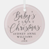 Baby's Eerste Kerstmis Aangepaste naam Roze Keepom Glas Ornament (Voorkant)
