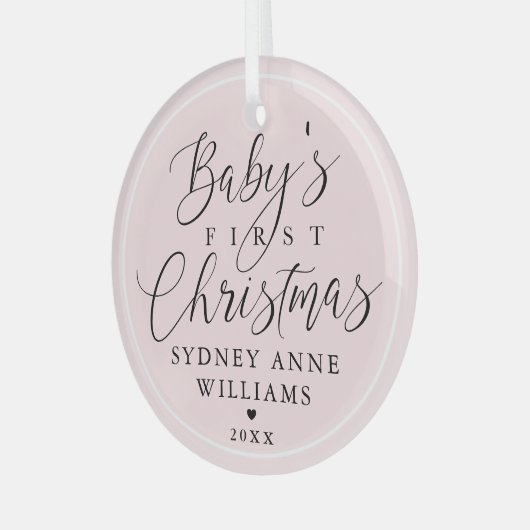 Baby's Eerste Kerstmis Aangepaste naam Roze Keepom Glas Ornament (Voorkant links)