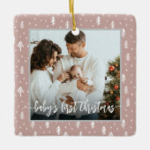 Baby's Eerste Kerstmis Aangepaste naam Roze Keepom Keramisch Ornament (Voorkant)