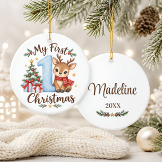 Baby's Eerste Kerstmis Blauwe Rendier Ornament
