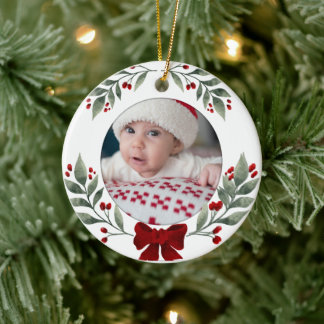 Baby's Eerste Kerstmis Bloemstuk Aangepaste Foto N Keramisch Ornament