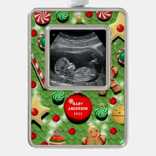 Baby's Eerste Kerstmis Collectible Verzilverd Kader Ornament (Voorkant)