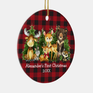 Baby's Eerste Kerstmis Dieren Herten FOTO Geruit Keramisch Ornament