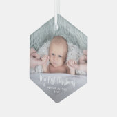 Baby's eerste Kerstmis Eenvoudig 1 Foto White Scri Glas Ornament (Voorkant links)