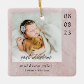 Baby's Eerste Kerstmis Foto Marmer Keramisch Ornament (Voorkant)