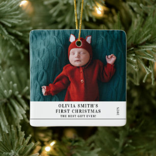 Baby's Eerste Kerstmis Geboorte Stats Aankondiging Keramisch Ornament