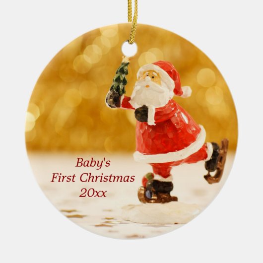 Baby's Eerste Kerstmis Gepersonaliseerde kerstkers Keramisch Ornament (Voorkant)