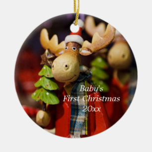 Baby's Eerste Kerstmis Gepersonaliseerde Moose Orn Keramisch Ornament