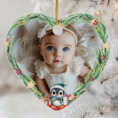 Baby's Eerste Kerstmis - Hart & Pinguïn Foto Keramisch Ornament