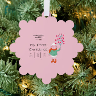Baby's Eerste Kerstmis - Knuffelachtige Lam kunst  Ornament Kaart