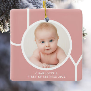 Baby's Eerste Kerstmis Meisje Roze Foto Keramisch Ornament