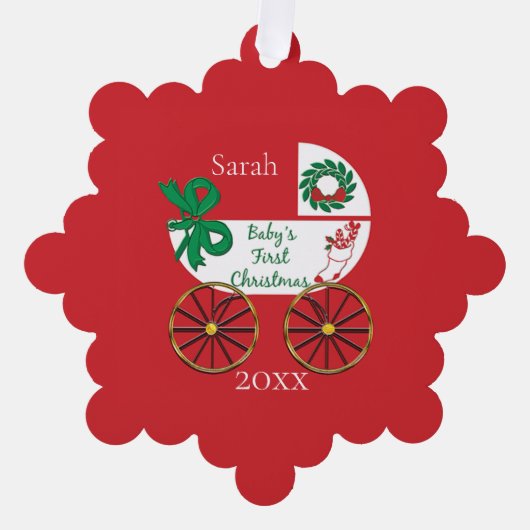 Baby's Eerste Kerstmis met naam en datum Ornament Kaart (Voorkant)