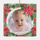 Baby's Eerste Kerstmis Poinsettia Aangepaste Foto Keramisch Ornament (Achterkant)