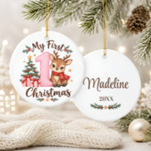 Baby's Eerste Kerstmis Roze Rendier Ornament