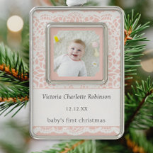 Baby's Eerste Kerstmis Roze Witte Kant Foto