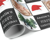 Baby's eerste Kerstmis Santa Hat Sneeuwboom Foto Cadeaupapier (Rol Hoek)