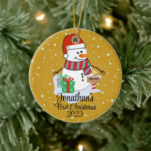 Baby's Eerste Kerstmis schattige sneeuwpop moderne Keramisch Ornament