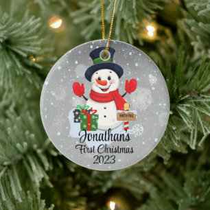 Baby's Eerste Kerstmis schattige sneeuwpop zwart p Keramisch Ornament