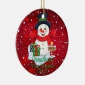 Baby's Eerste Kerstmis schattige sneeuwpop zwart p Keramisch Ornament (Rechts)