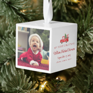 Babys Eerste Kerstmis Schattigee Foto Geboortestat Kubus Ornament
