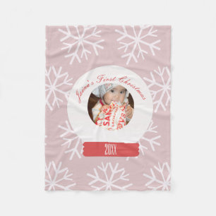 Baby's Eerste Kerstmis Sneeuwbol Roze Sneeuwvlokke Fleece Deken