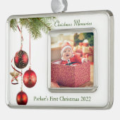 Baby's eerste Kerstmis Verzilverd Kader Ornament (Links)