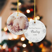 Baby's eerste Kerstmis White Silver Snowflakes Keramisch Ornament