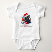 Baby's eerste kerstmis zwarte kat Santa-hoed Romper (Voorkant)