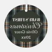 Baby's Eerste Kerstnaam Jaar Keepsake Plaid Glas Ornament (Achterkant)