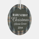 Baby's Eerste Kerstnaam Jaar Keepsake Plaid Glas Ornament (Voorkant Rechts)