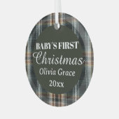 Baby's Eerste Kerstnaam Jaar Keepsake Plaid Glas Ornament (Voorkant links)