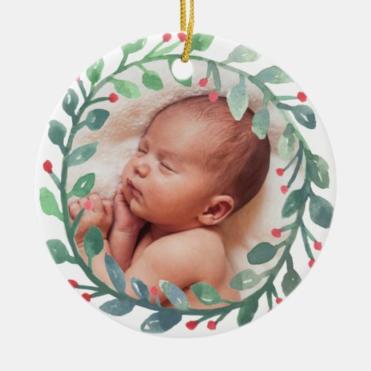 Baby's eerste kerstOrnament | Kerstmis Keramisch Ornament (Voorkant)