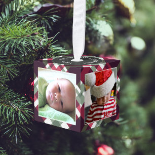 Baby's Eerste Kerstplein Foto's Kubus Ornament