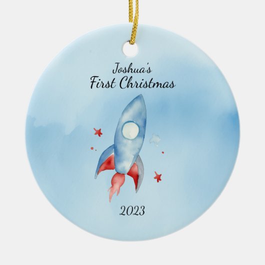 "Baby's eerste kerstraket gepersonaliseerd Keramisch Ornament (Voorkant)