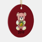 Baby's eerste kerstroze teddybeer keramisch ornament (Rechts)