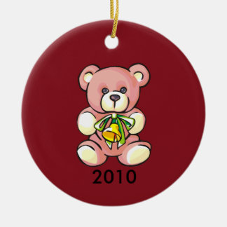 Baby's eerste kerstroze teddybeer keramisch ornament
