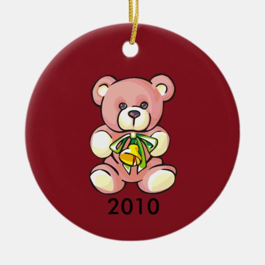 Baby's eerste kerstroze teddybeer keramisch ornament (Voorkant)