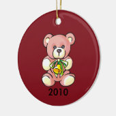 Baby's eerste kerstroze teddybeer keramisch ornament (Links)