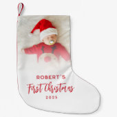 Baby's Eerste Kerstscript Foto Aangepast Kleine Kerstsok (Voorkant)