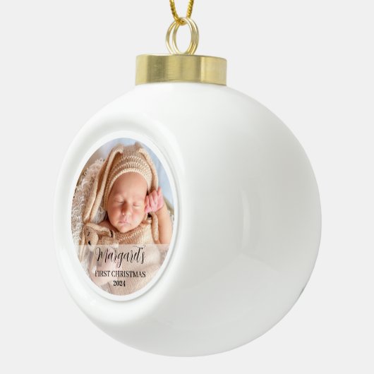 Baby's eerste kerstscript Modern Elegant Keramische Bal Ornament (Rechts)