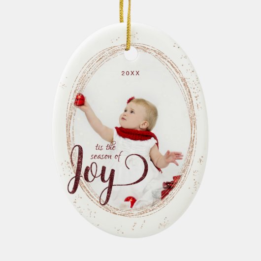 Baby's Eerste Kerstseizoen van Joy Custom Photo Keramisch Ornament (Achterkant)