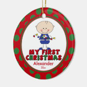 Baby's eerste kerstsierjongen keramisch ornament (Links)