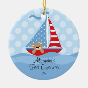 Baby's eerste kerstsierjongen Sailboot Baby Boy Keramisch Ornament