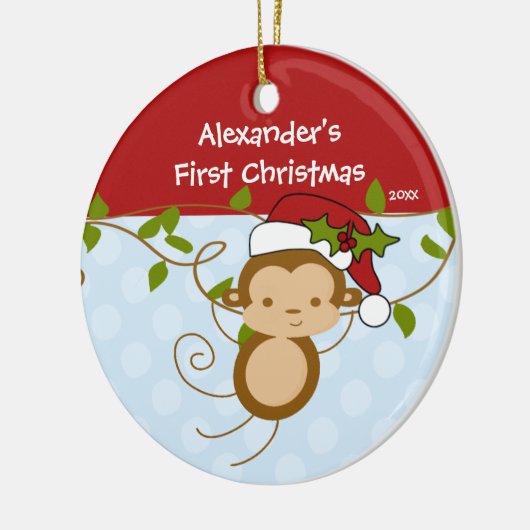 Baby's eerste kerstsierjongen Santa Monkey Keramisch Ornament (Links)