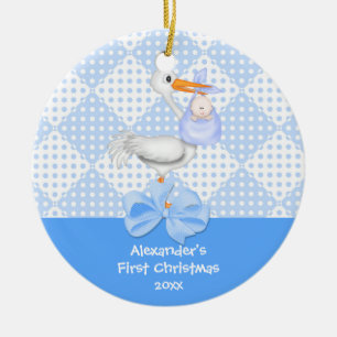 Baby's eerste kerstsierman, babyjongen Stork Keramisch Ornament