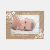 Baby's eerste kersttan foto Snowflakes Fleece Deken (Voorkant (Horizontaal))